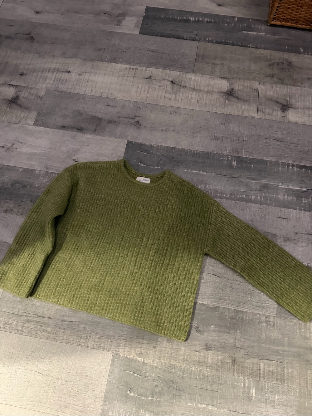 Green Ribbed Crewneck Sweaters